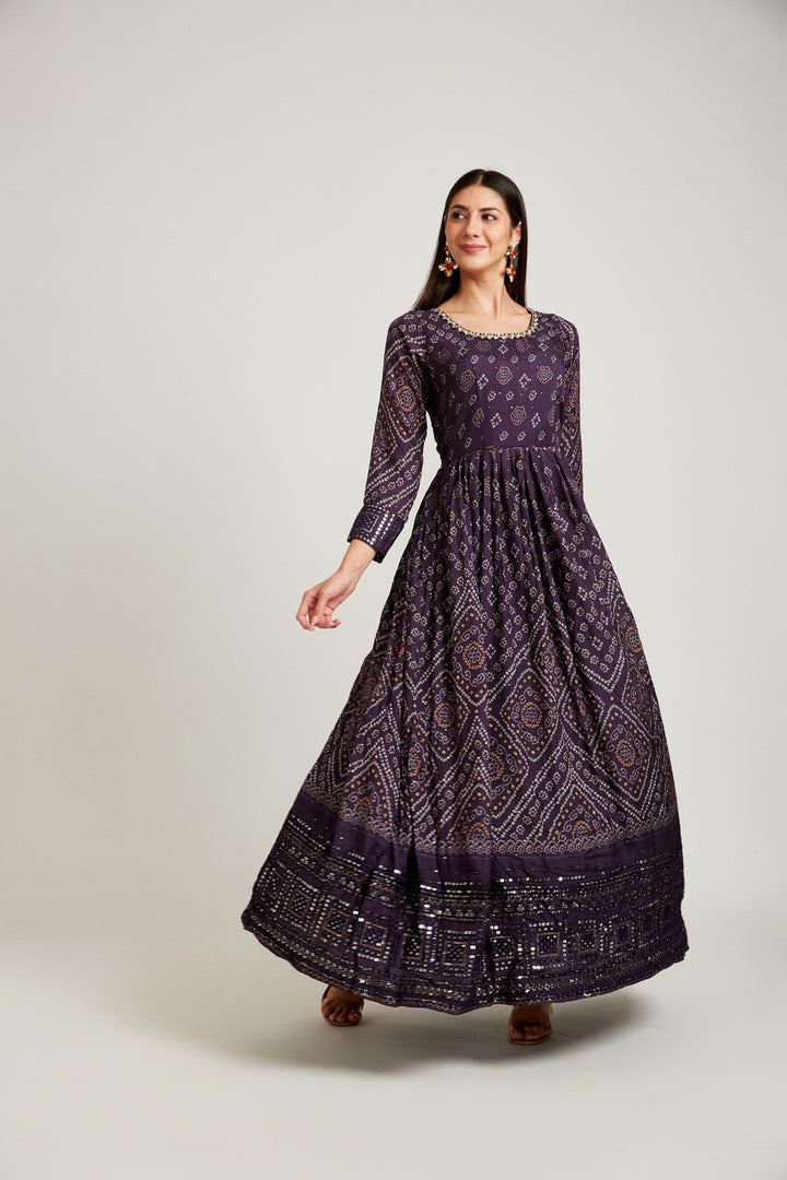 Neerus Maroon silk suit set - back view