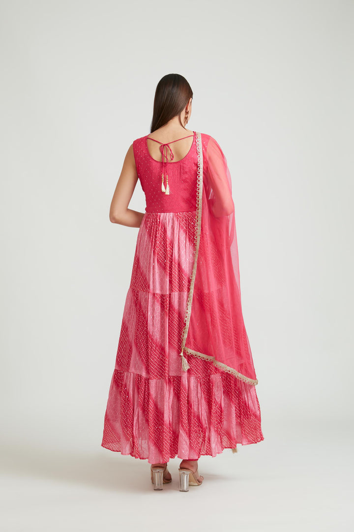 Neerus Rani Pink Color Chiffon Fabric Anarkali Suit Set