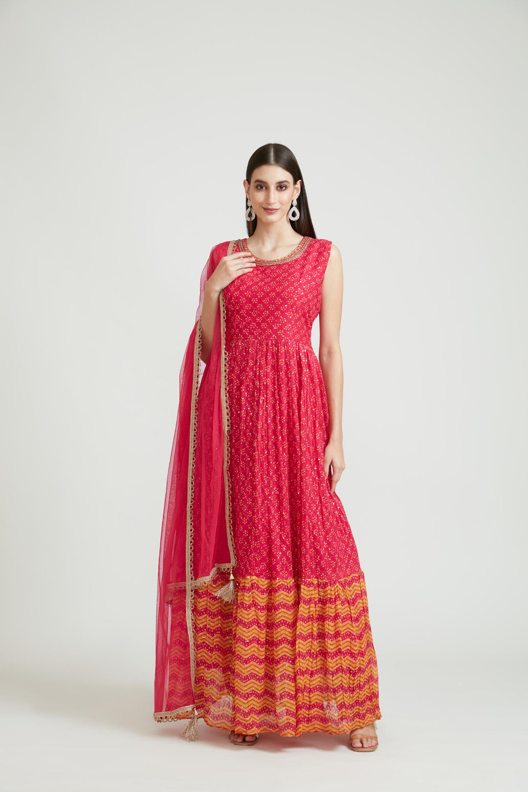 Neerus Pink Color Georgette Fabric Anarkali Suit Set