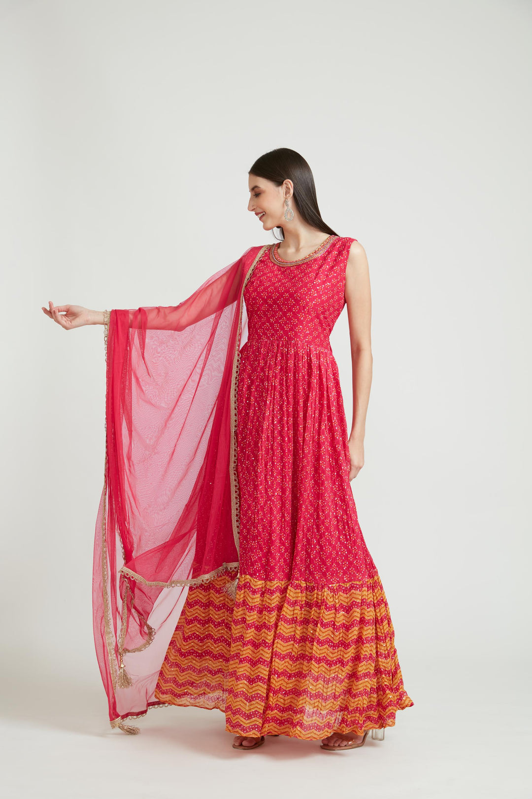 Neerus Pink Color Georgette Fabric Anarkali Suit Set