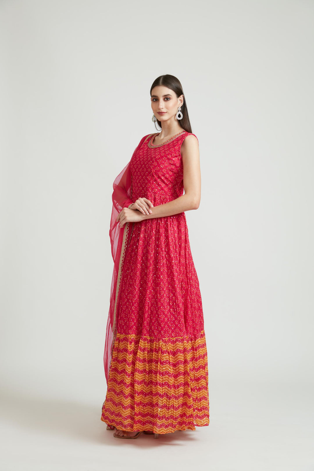 Neerus Pink Color Georgette Fabric Anarkali Suit Set