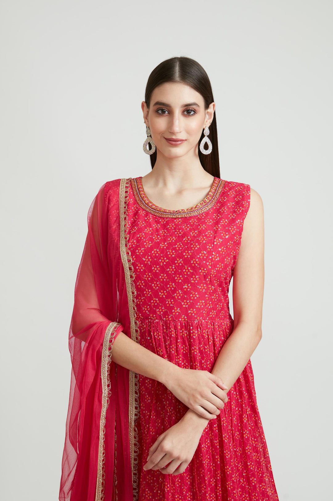 Neerus Pink Color Georgette Fabric Anarkali Suit Set