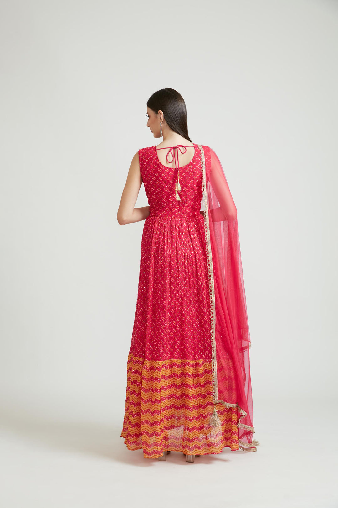 Neerus Pink Color Georgette Fabric Anarkali Suit Set