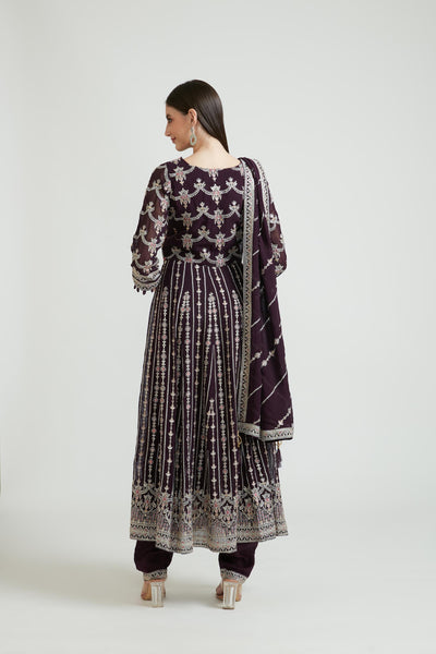 Neerus Wine Color Georgette Fabric Kurta Set