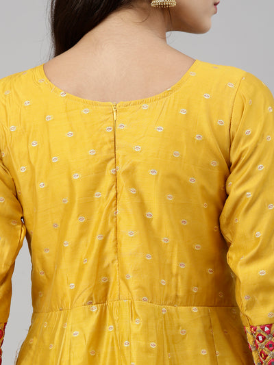 Neeru's Mustard Color Chanderi Silk Fabric Suit-Anarkali