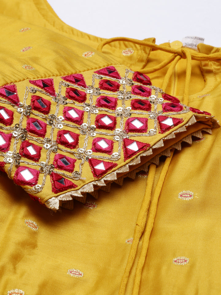 Neerus Mustard Color Chanderi Silk Fabric Suit-Anarkali