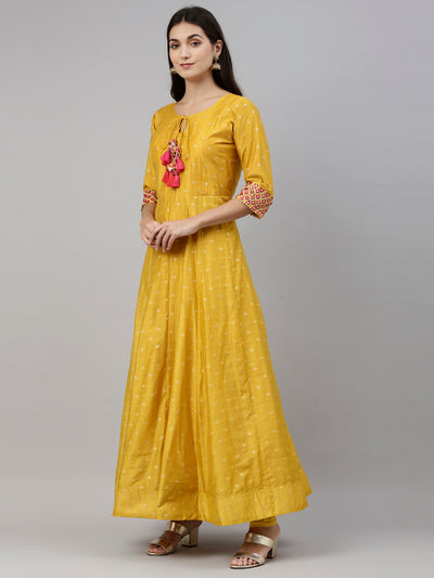 Neeru's Mustard Color Chanderi Silk Fabric Suit-Anarkali