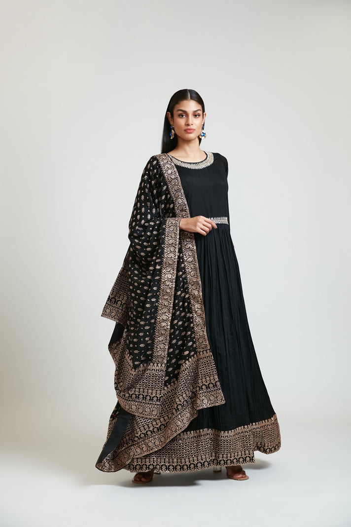 Neerus Black Solid Silk A-Line Dress for Party Women  Neerus India