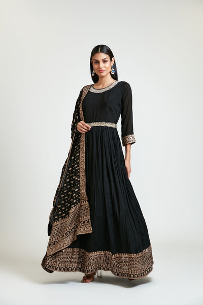 Neeru's Women Silk Black Dress