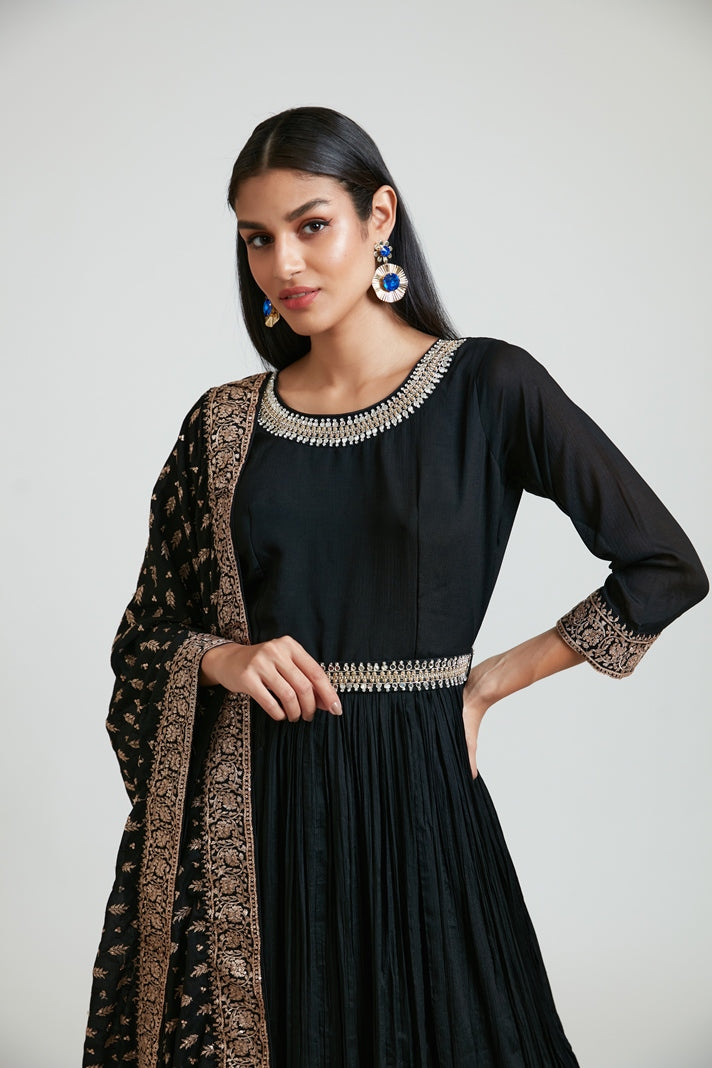 Neeru's Women Silk Black Dress