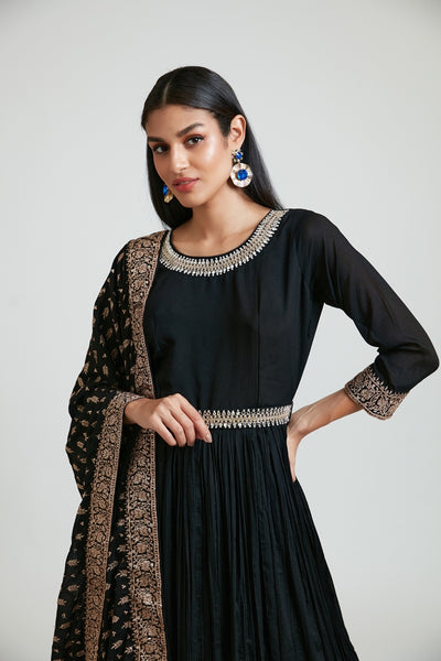 Neeru's Women Silk Black Dress
