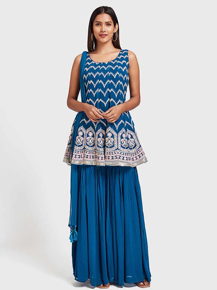 Neerus Blue Georgette Anarkali Suit Set - detail view 4