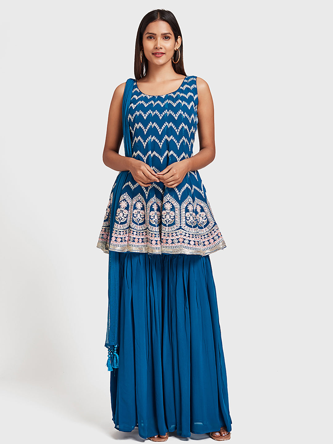 Neeru'S Blue Color, Georgette Fabric Suit-Short Anarkali