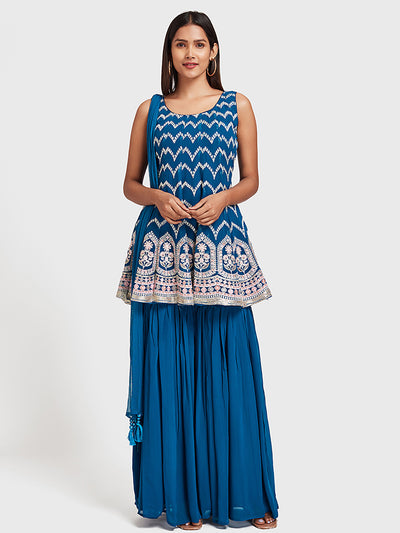 Neeru'S Blue Color, Georgette Fabric Suit-Short Anarkali