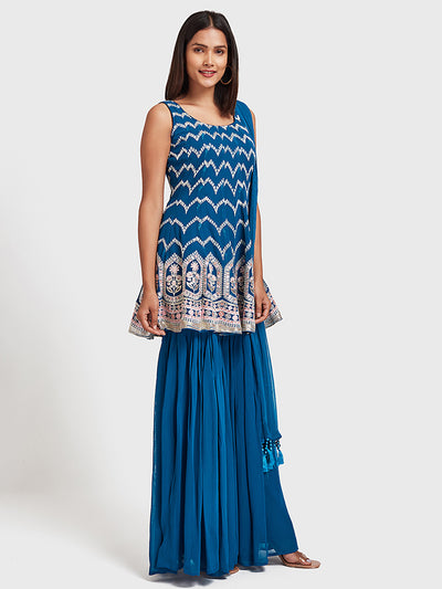 Neeru'S Blue Color, Georgette Fabric Suit-Short Anarkali