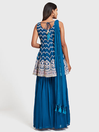 Neeru'S Blue Color, Georgette Fabric Suit-Short Anarkali