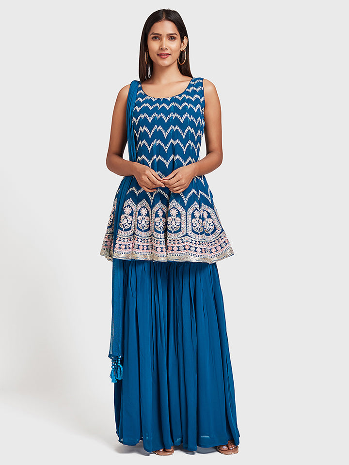 Neerus Blue Georgette Anarkali Suit Set - detail view 2
