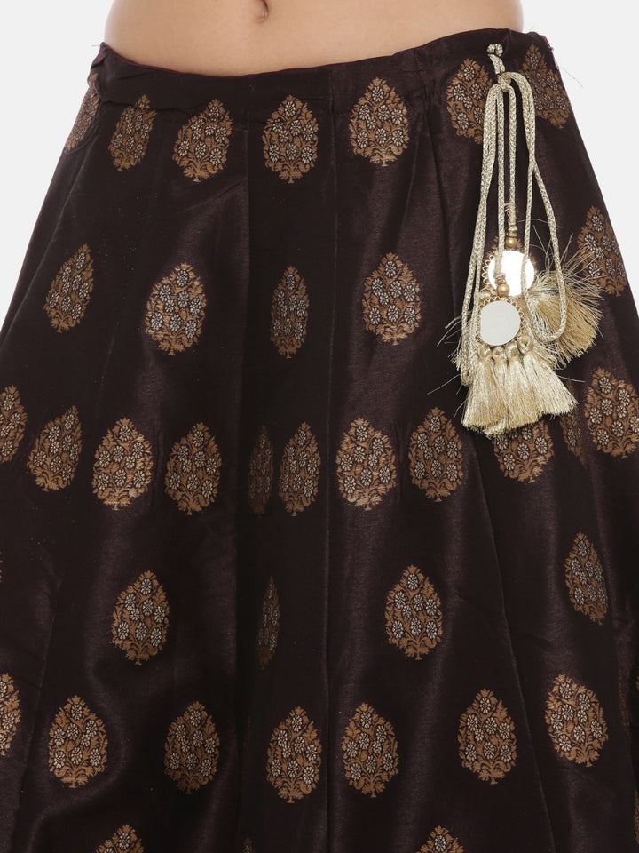 Neerus Mustard Wine Color Banaras Fabric Ghagra Set