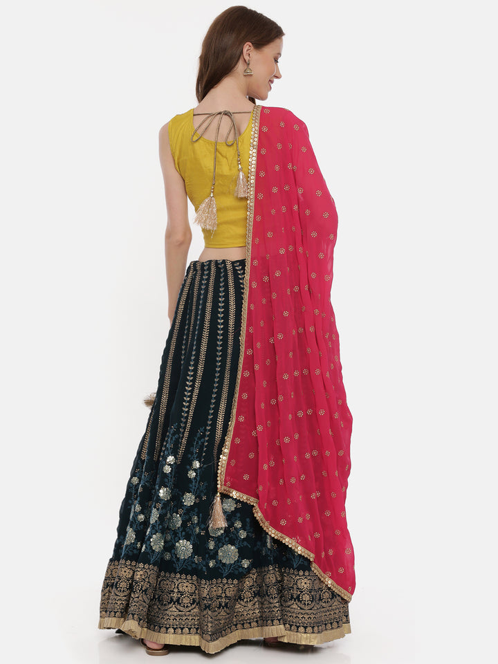 Neerus Mustard Rama Color Georgette Fabric Ghagra Set