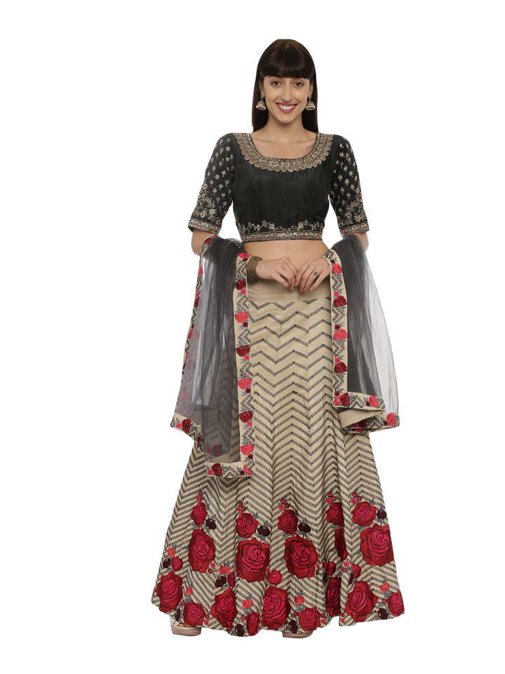 Neerus Black & Beige Zari Lehenga Set