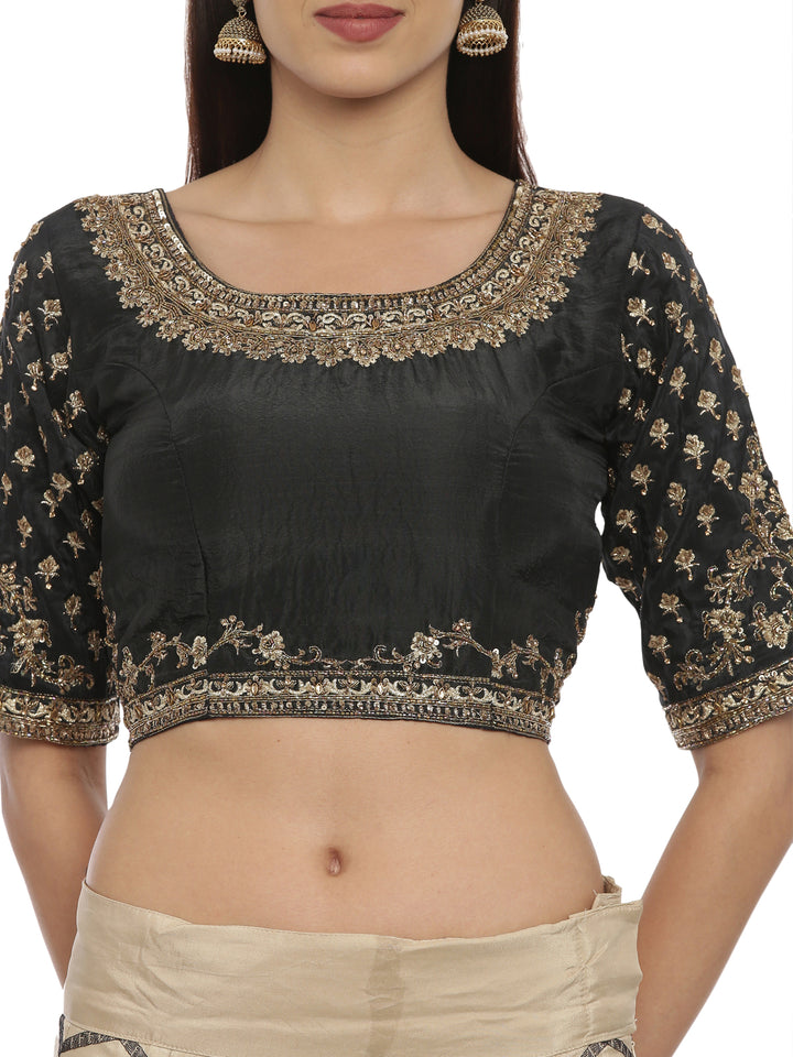 Neerus Black & Beige Zari Lehenga Set