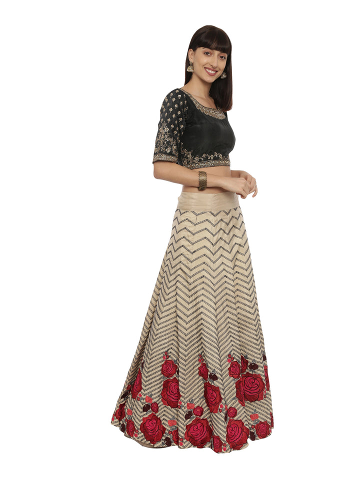 Neerus Black & Beige Zari Lehenga Set