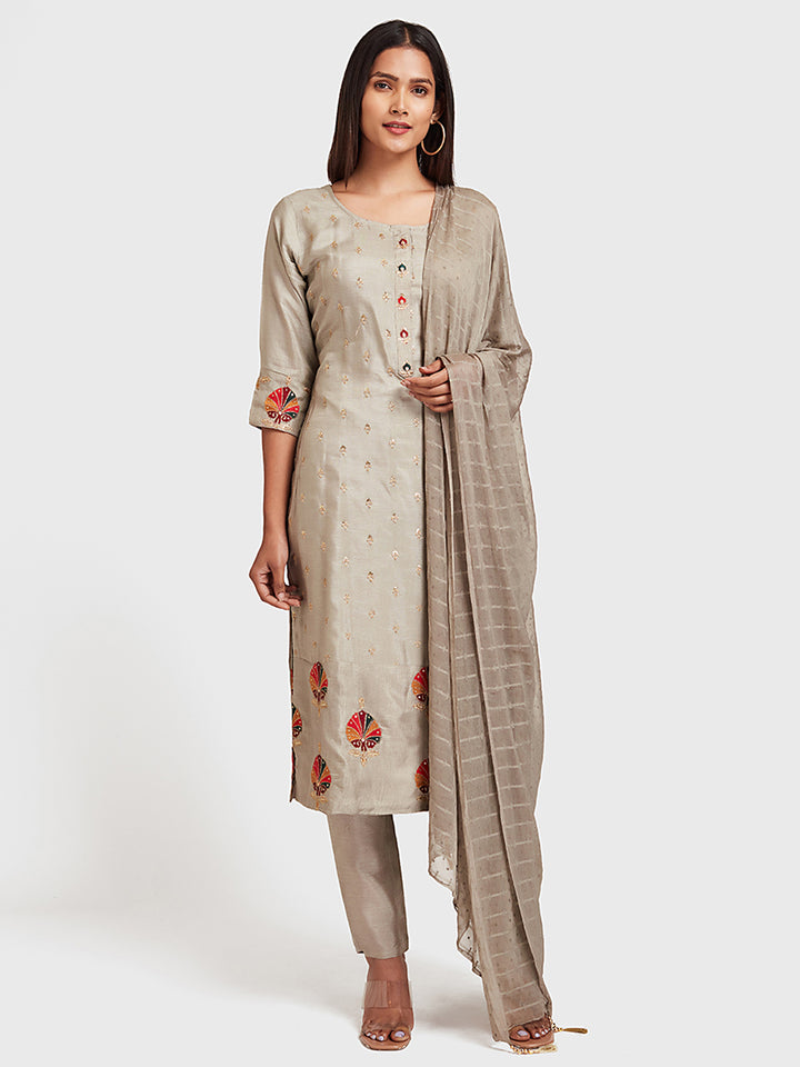 Neerus Gray Color Silk Fabric Suit-Pant