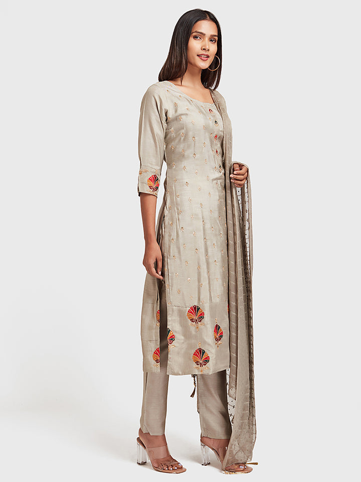 Neerus Gray Color Silk Fabric Suit-Pant