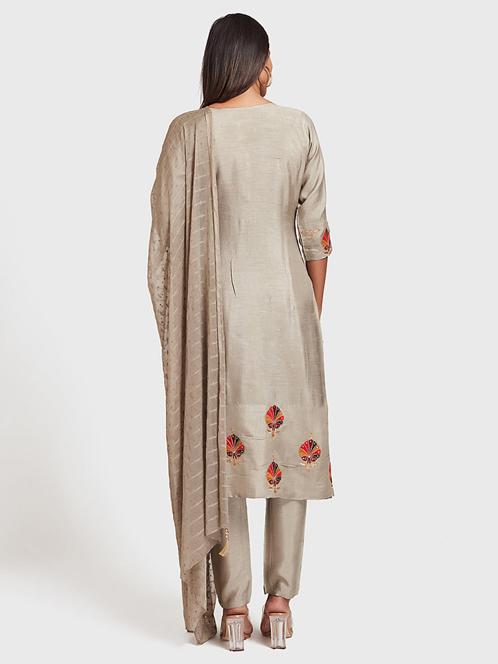 Neerus Gray Color Silk Fabric Suit-Pant