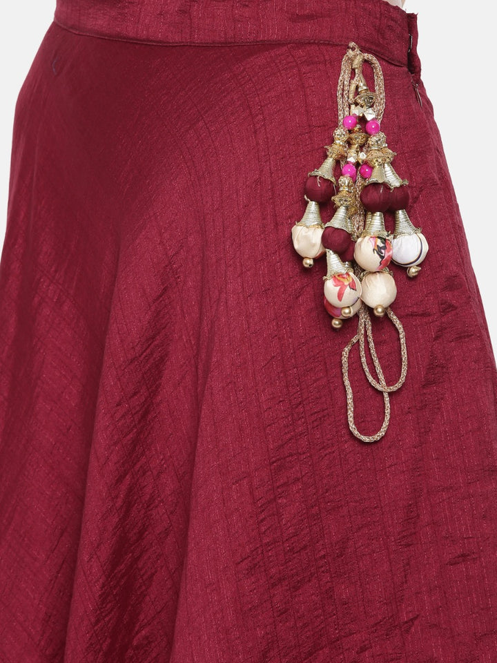 Neerus Cream & Maroon Embellished Lehenga Set