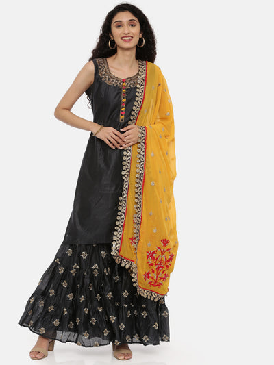 Neeru's Black Zari Kurta With Sharara & Dupatta
