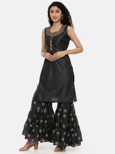 Neeru's Black Zari Kurta With Sharara & Dupatta