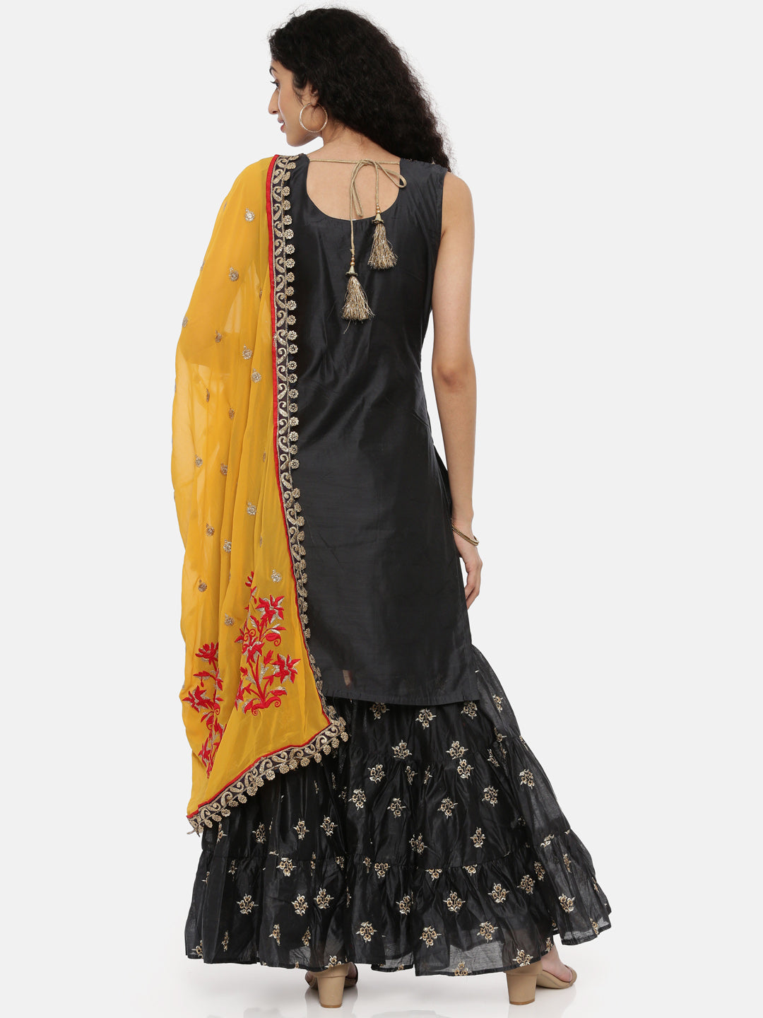 Neeru's Black Zari Kurta With Sharara & Dupatta