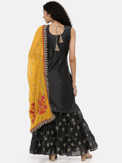 Neeru's Black Zari Kurta With Sharara & Dupatta