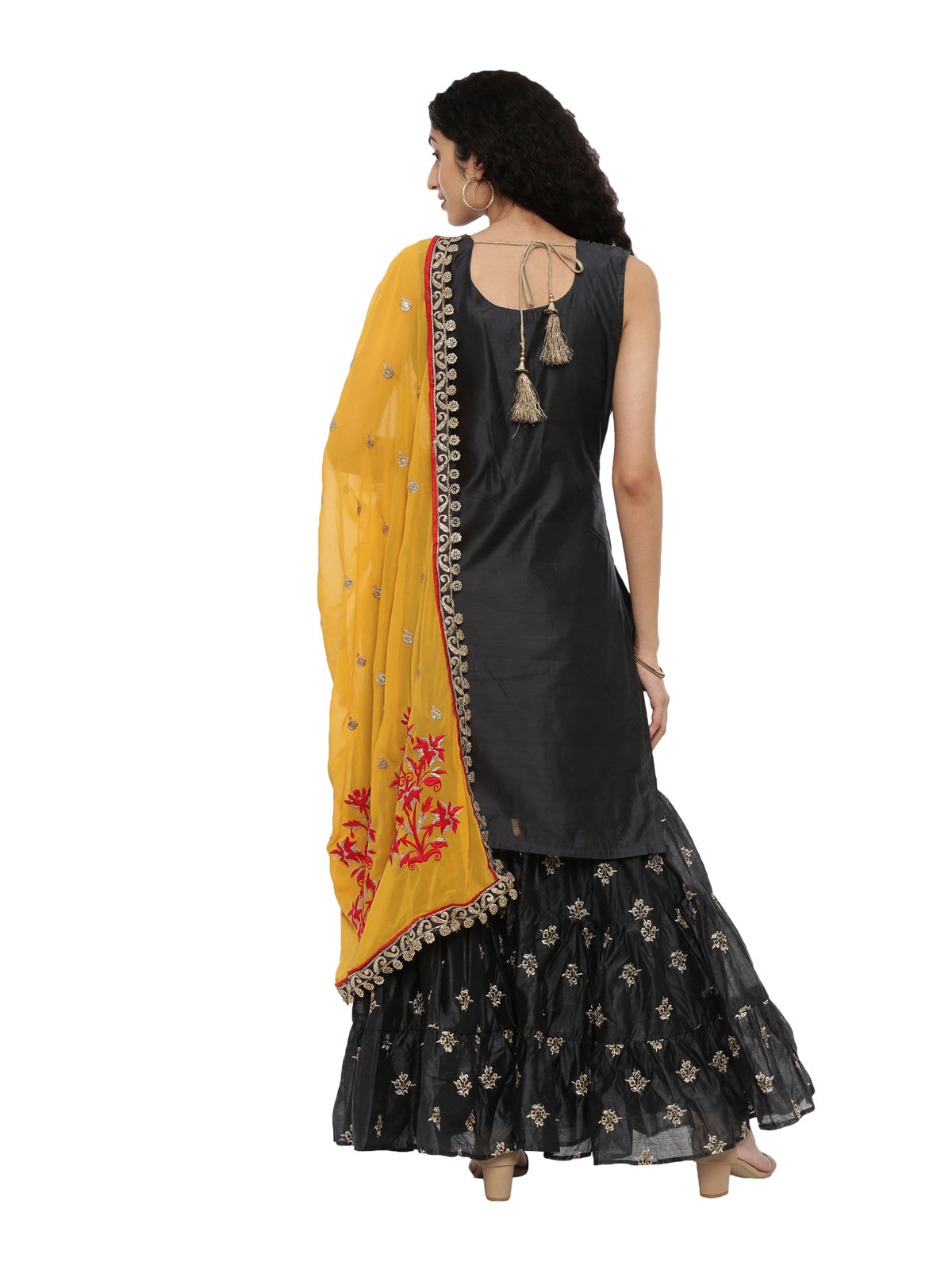 Neeru's Black Zari Kurta With Sharara & Dupatta