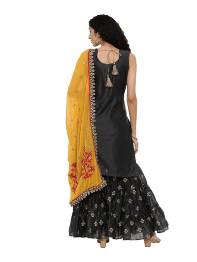 Neeru's Black Zari Kurta With Sharara & Dupatta