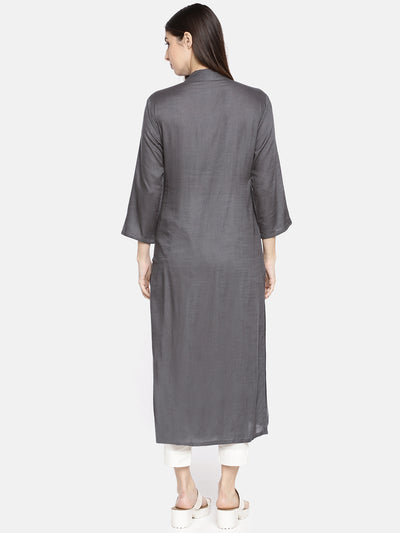 Neerus Women Grey Embroidered A-Line Kurta