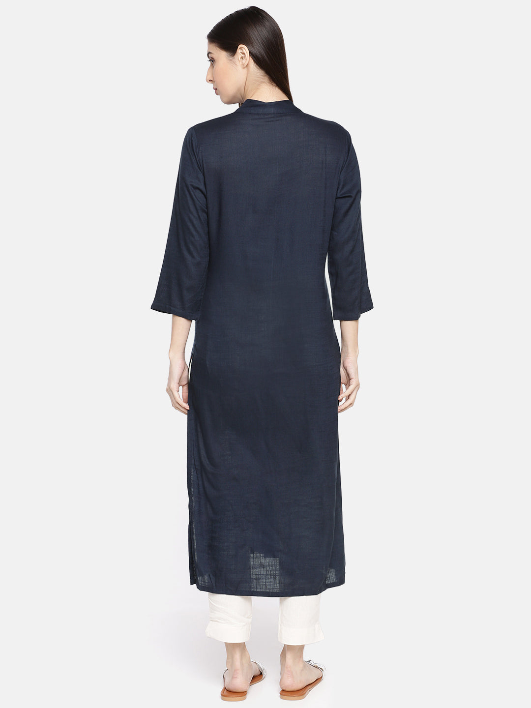 Neerus Women Navy Blue Embroidered A-Line Kurta