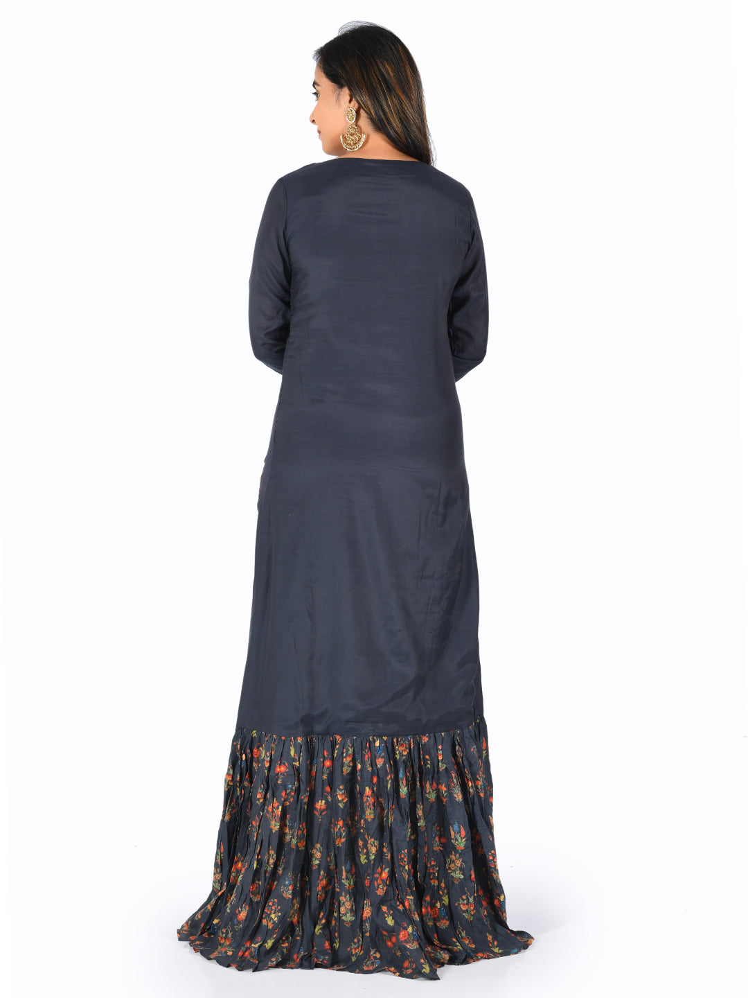 Neerus Navy Embroidered Straight Kurta