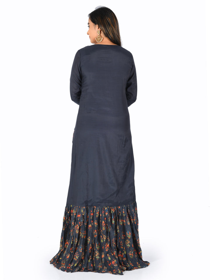 Neerus Navy Embroidered Straight Kurta