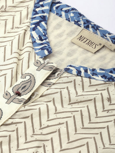 Neerus Women Off-White  Brown Printed A-Line Kurta