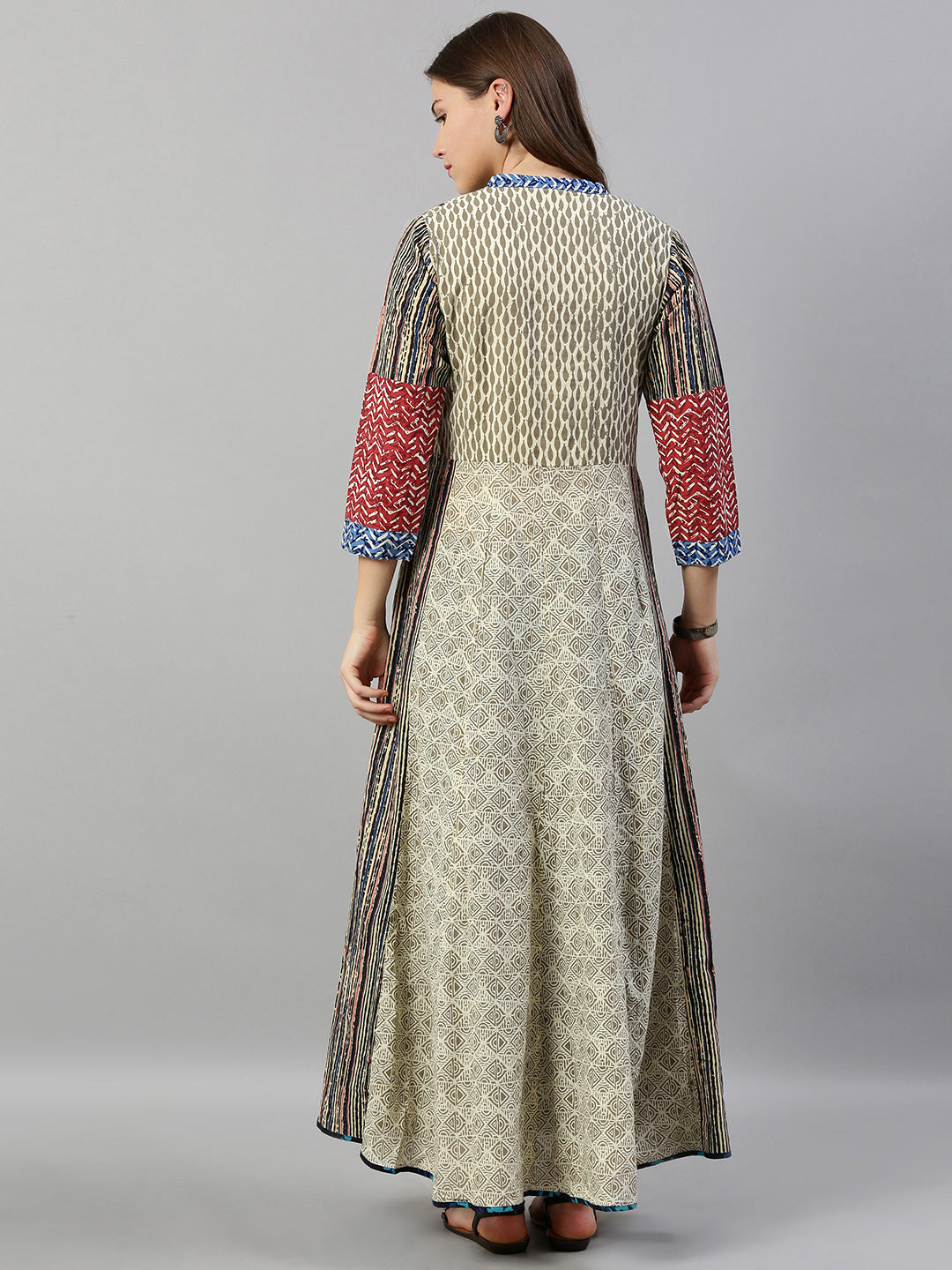 Neerus Beige cotton printed A-line kurta - detail view 1