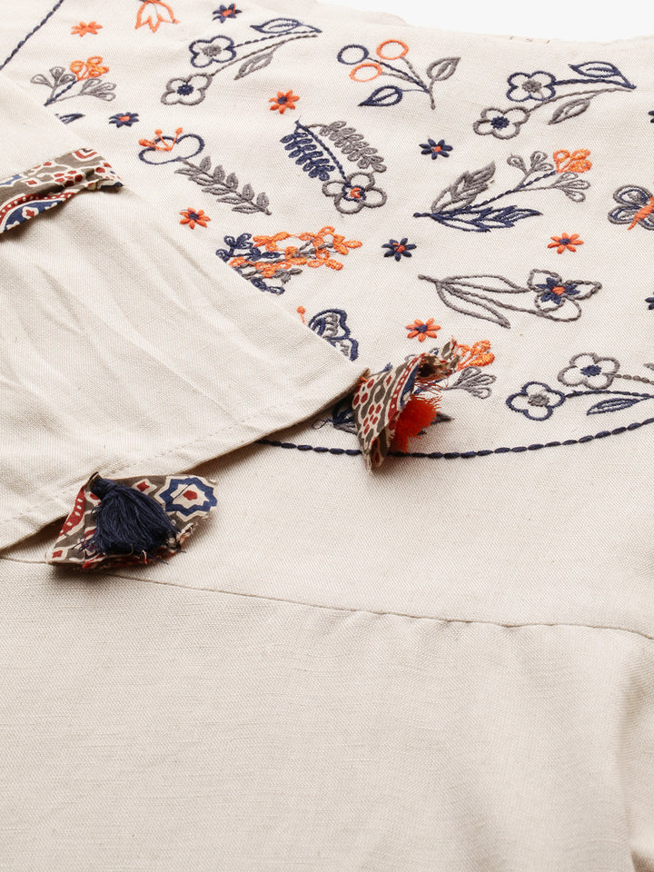 Neerus Women Off-White Embroidered Tunic