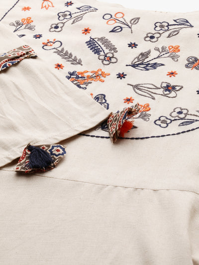 Neeru's Women Off-White Embroidered Tunic