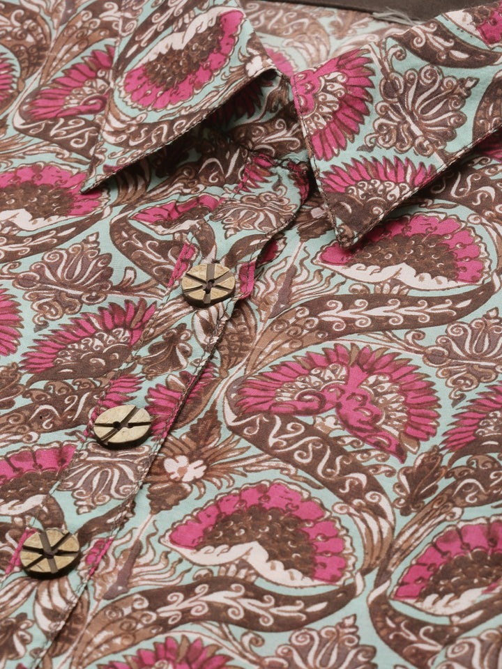 Neerus Brown printed A-line kurta - back view