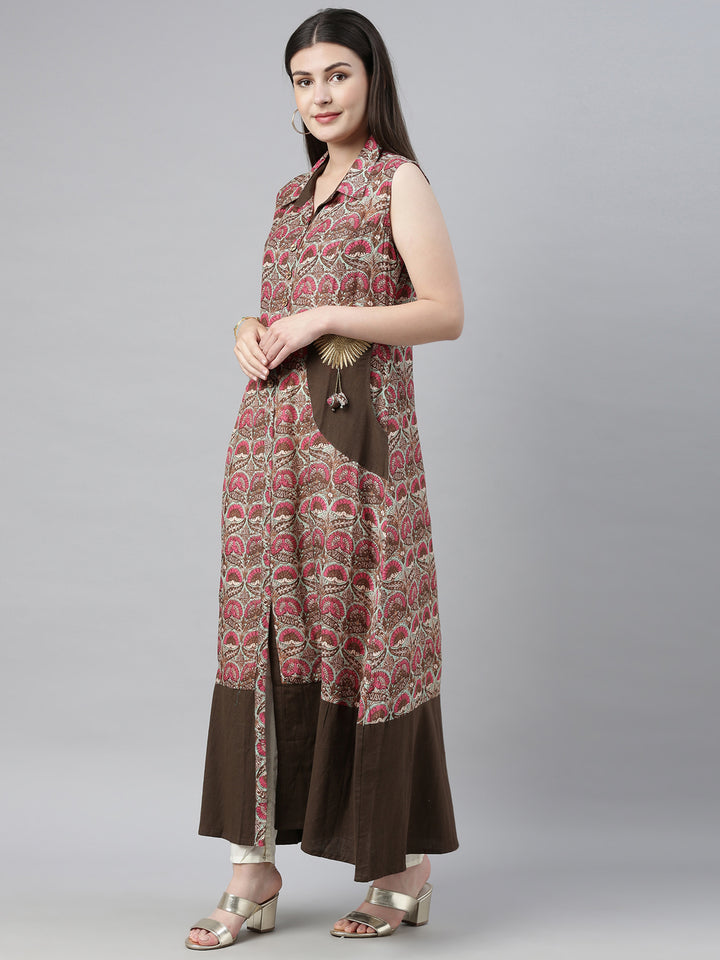 Neerus Brown printed A-line kurta - detail view 1
