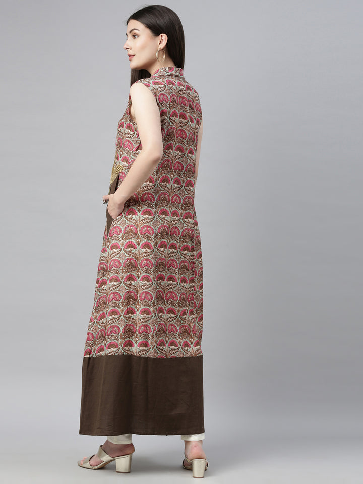 Neerus Brown printed A-line kurta - detail view 3