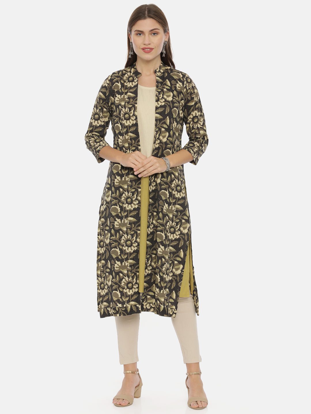 Neerus Multicolor Printed Straight Kurta With Jacket