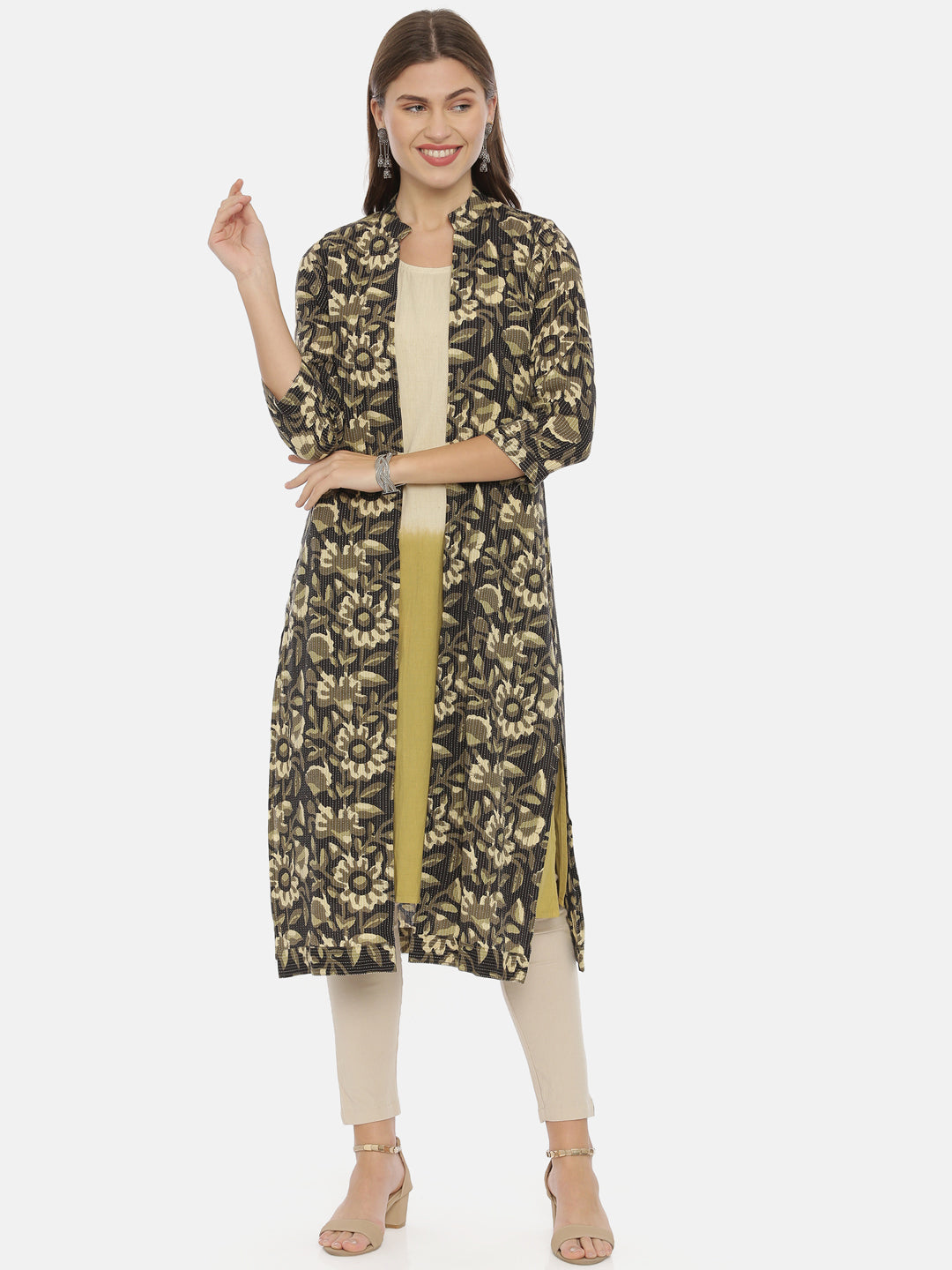 Neerus Multicolor Printed Straight Kurta With Jacket