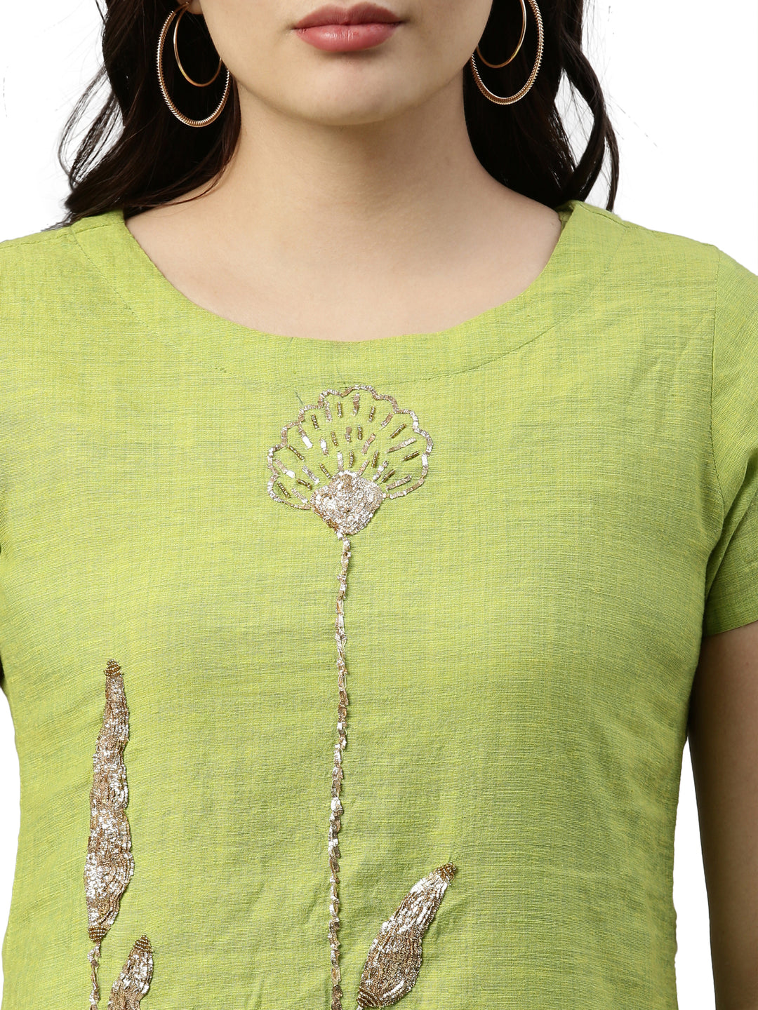 Neerus Green viscose rayon embroidered kurti - back view